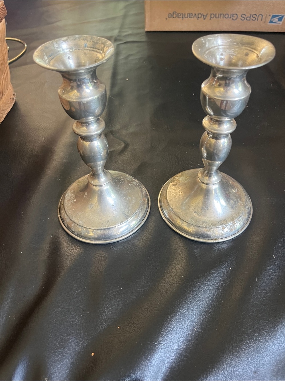 Towle Pewter Pair of Silver-Tone Turned Candlesticks